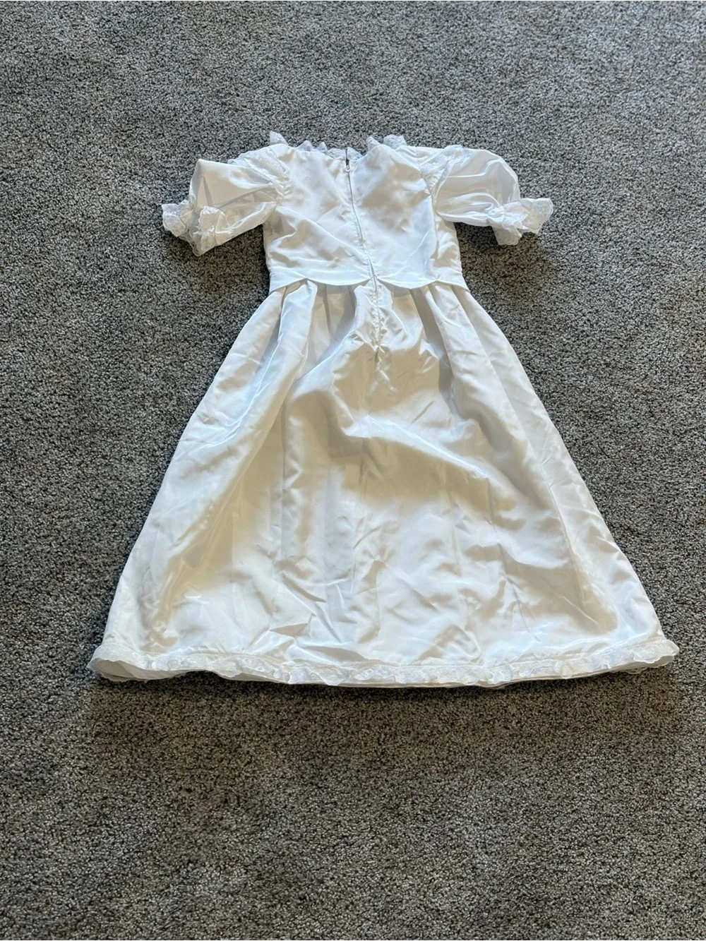 Vintage White Lace Trim Flower Girls' Satin Dress